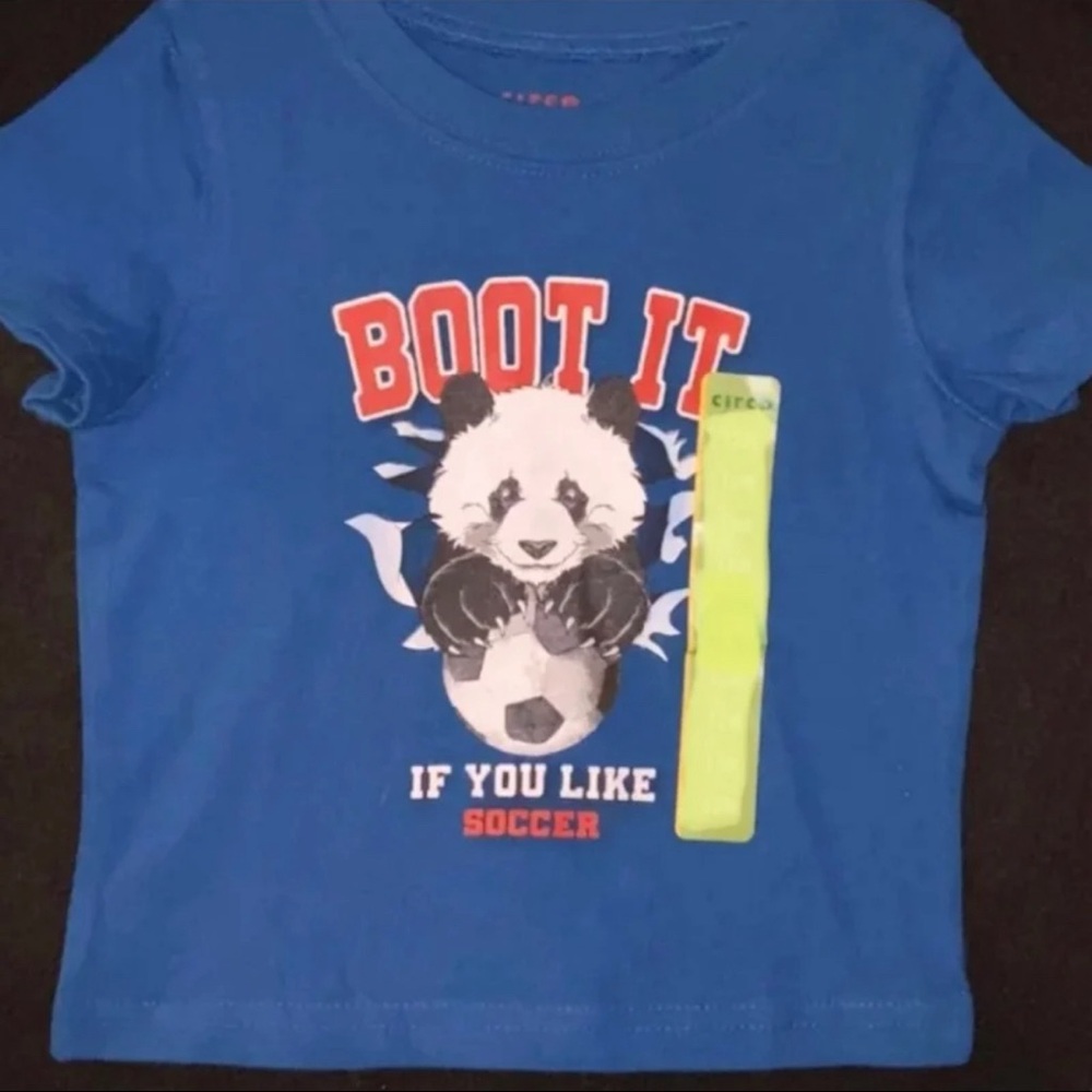 💞 New Baby Boy Size 9 Months Blue “Boot It If You Like Soccer” Panda Tee